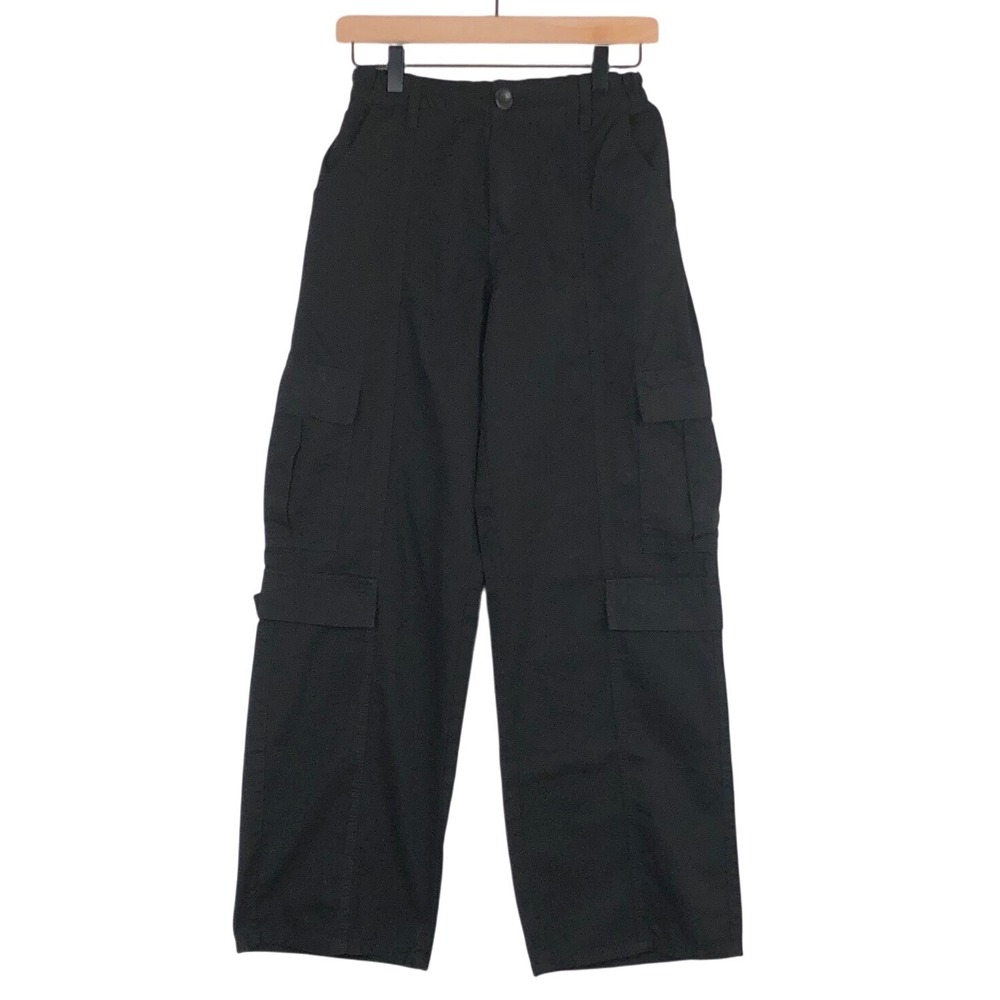 DISCLOSURE Wide Leg Cargo Pants Sz 29 9 Black Cotton‎ Relaxed Pockets Utilit
